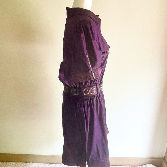 Coogi Purple Snap Front Rhinestone Embellished Belted Shirt Dress sz 1X NEW - Picture 4 of 12